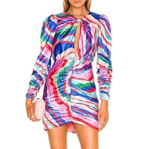 NWT AMUR Maxine Ruched Dress in Aventurine Marble, size 4